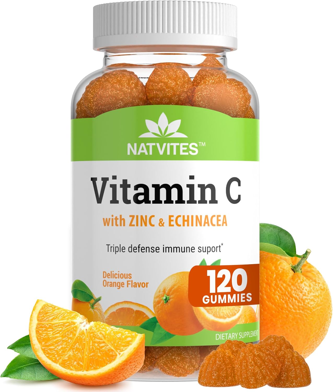 Vitamin C and Zinc Gummies for Adults with Echinacea and Rose Hips – Orange Flavored Gummy Vitamins for Women & Men – Immune Support