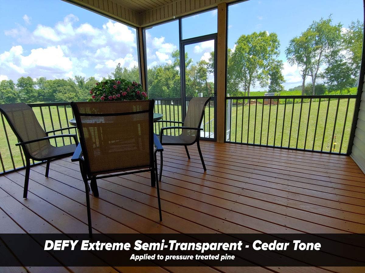 DEFY Extreme Wood Stain and Sealer in One - 1 Gallon Semi-Transparent Waterproof Coating for All Wood Types - Cedar Tone
