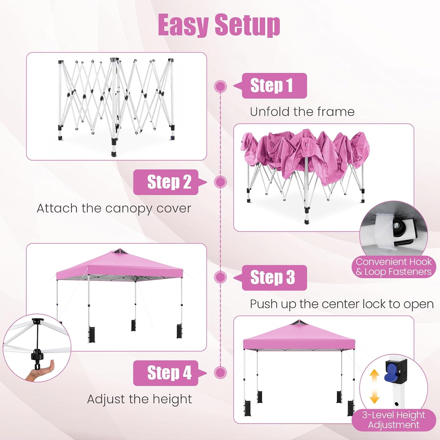 Tangkula 10 x10 Ft Pop Up Canopy with Center Lock, UPF 50+ One-Button Setup Outdoor Canopy Tent with Roller Bag, 4 Sand Bags, Heavy-Duty Steel Frame
