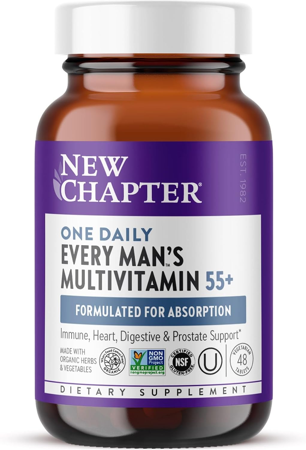New Chapter One Daily Every Man's Multivitamin 55+ - Offers Eyesight, Immune System & Cellular Energy Support* - Contains Astaxanthin, Saw Palmetto & More - Gluten Free & Vegetarian - 48 Tablets