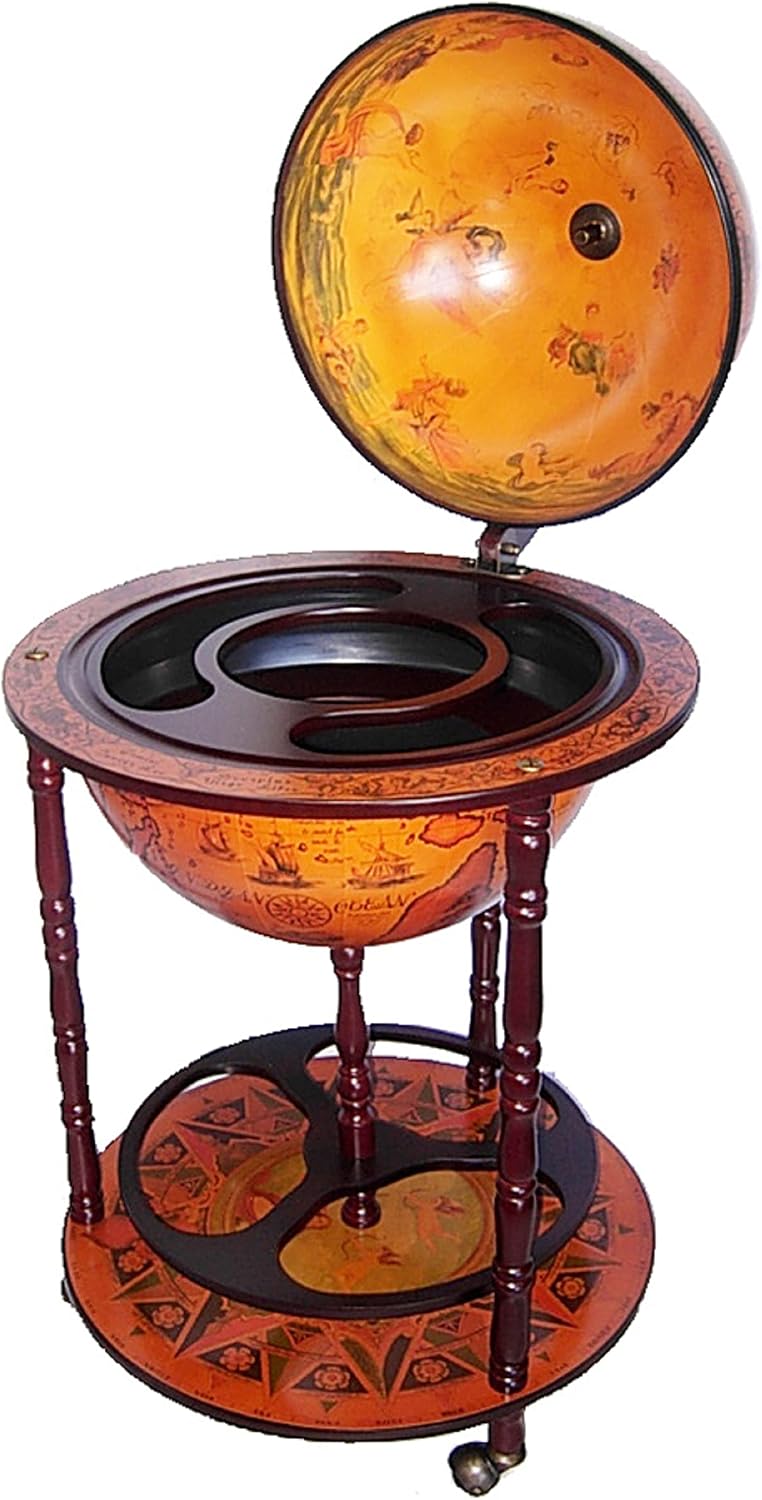37" Inch Antique Style Wooden Globe Bar Hidden Bar