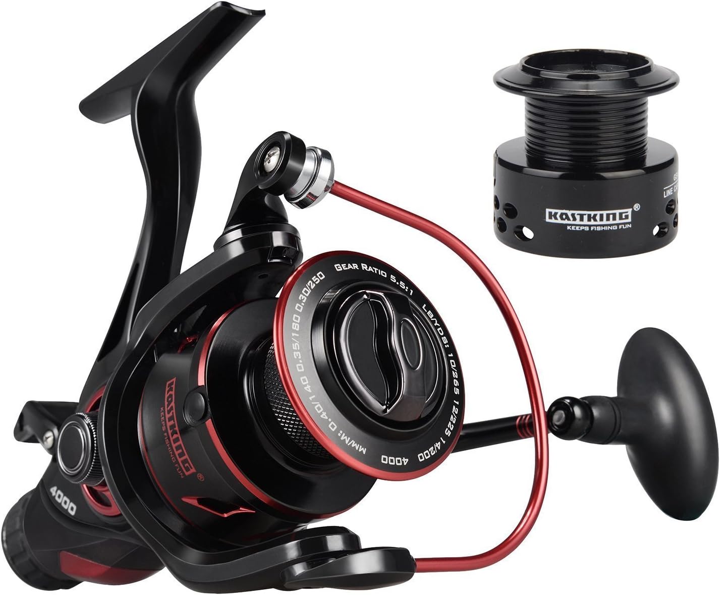 KastKing Sharky Baitfeeder III Spinning Reels with 5.5:1 Gear Ratio | Max Drag: 26.5 lb, 10+1 BB, 16.6 oz, CNC Aluminum Spool, Carbon Fiber Drag for Live Liner, Comes with Graphite Spool