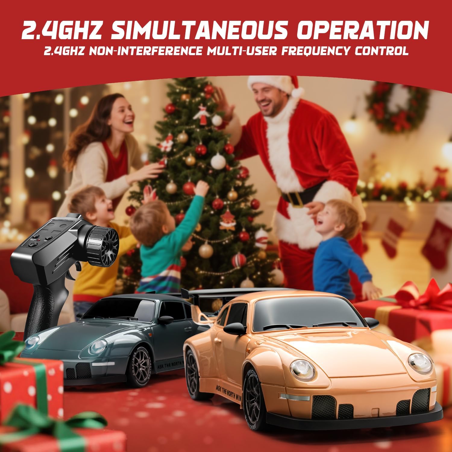 RC Drift Car Purple Racing Livery 1/24 Remote Control Car for Adult | 20KM/H 4WD Low/High Speed RC Cars with LED Lights, Extra Drifting Tires, Vehicle for Kids Boys Girls Beginners Indoor Outdoor