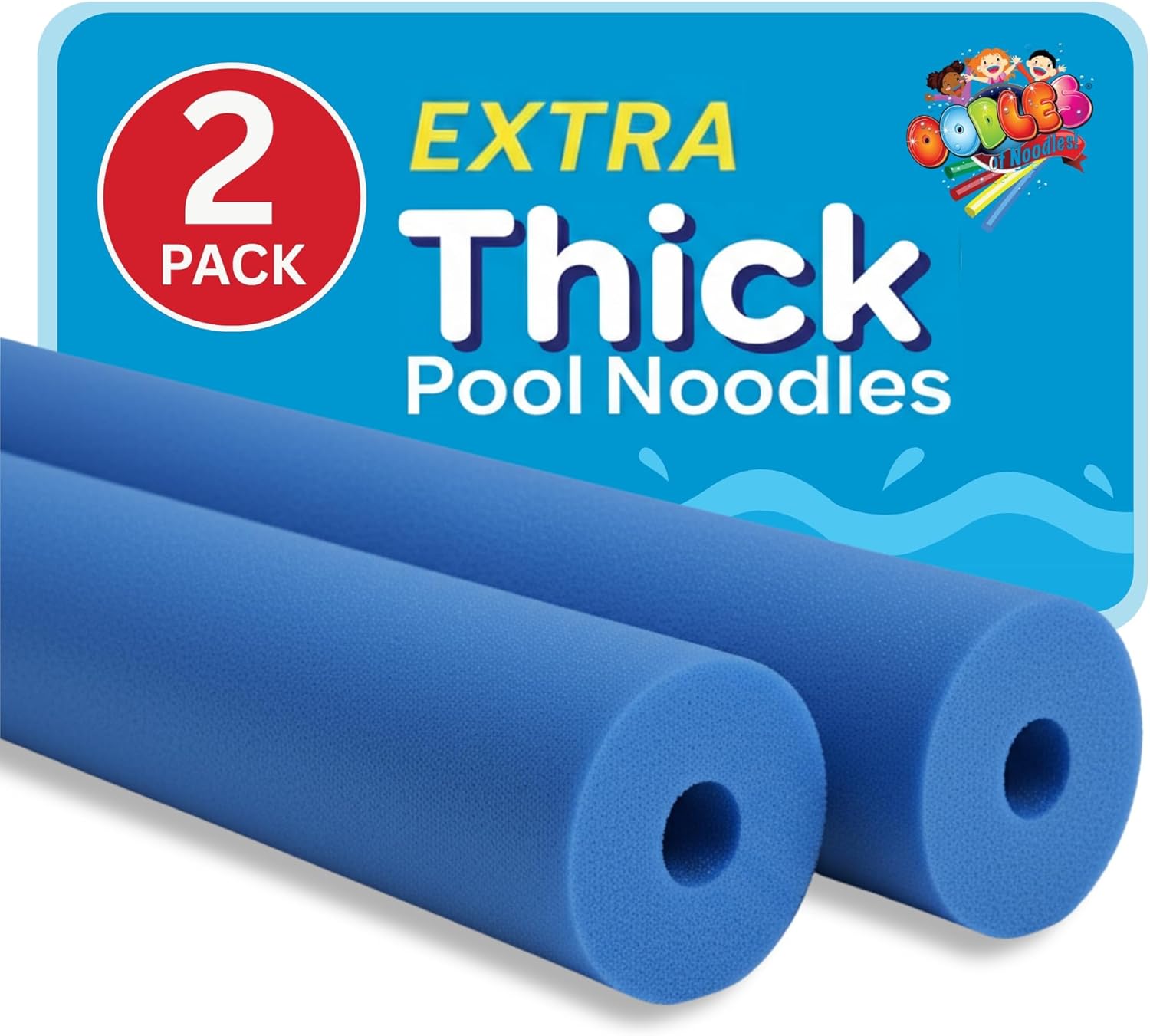 Oodles of Noodles Foam Pool Swim Noodles 2 Pack, Hollow Core Swimming Foam Tube for Pool Floats, Buoyant for Beach, Water Play, Crafts, DIY Projects & Pipe Insulation