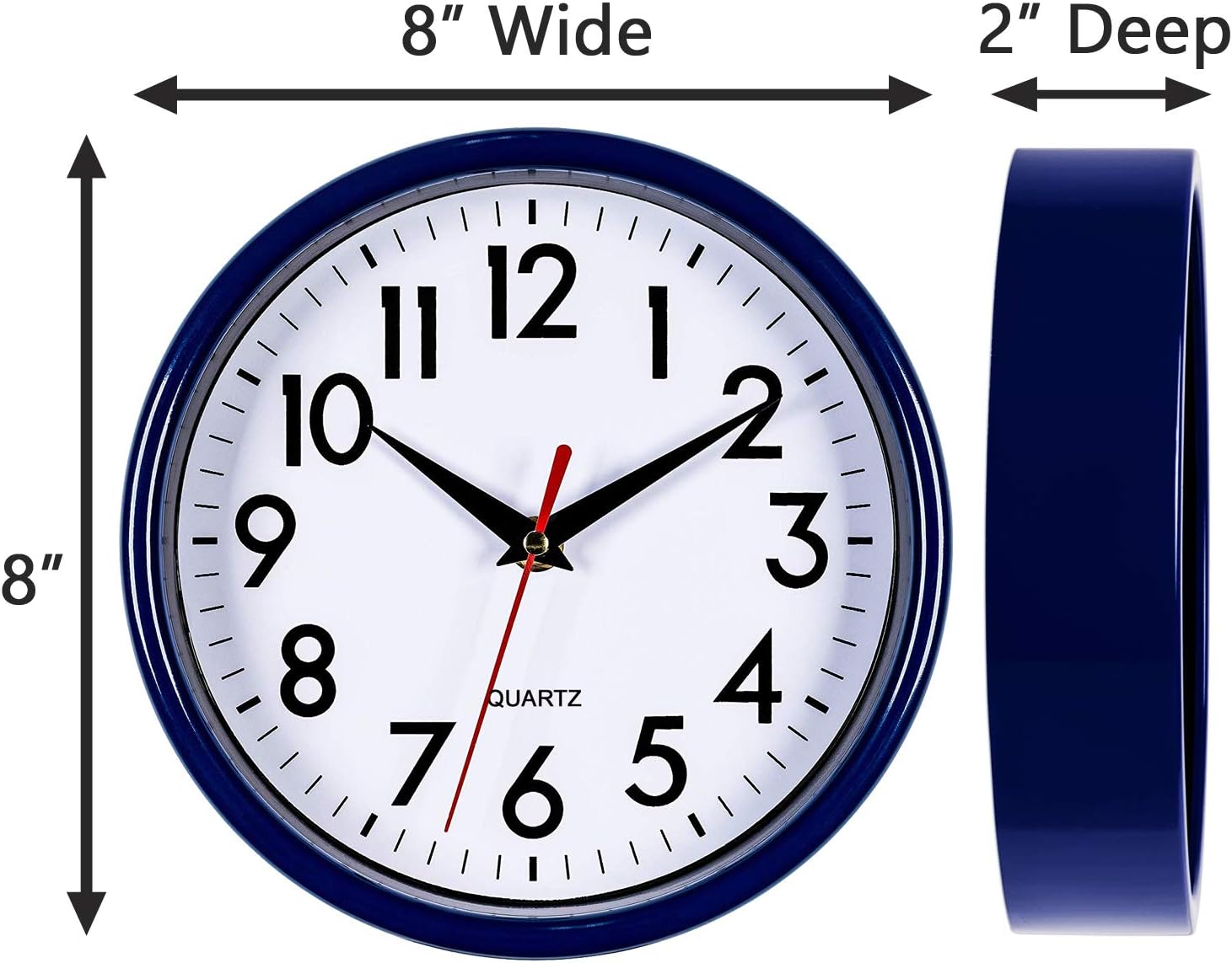 Bernhard Products Silver Wall Clock 8" Silent Non-Ticking Quality Quartz Battery Operated Clock for Home Kitchen Bedroom Bathroom Classroom Nursery