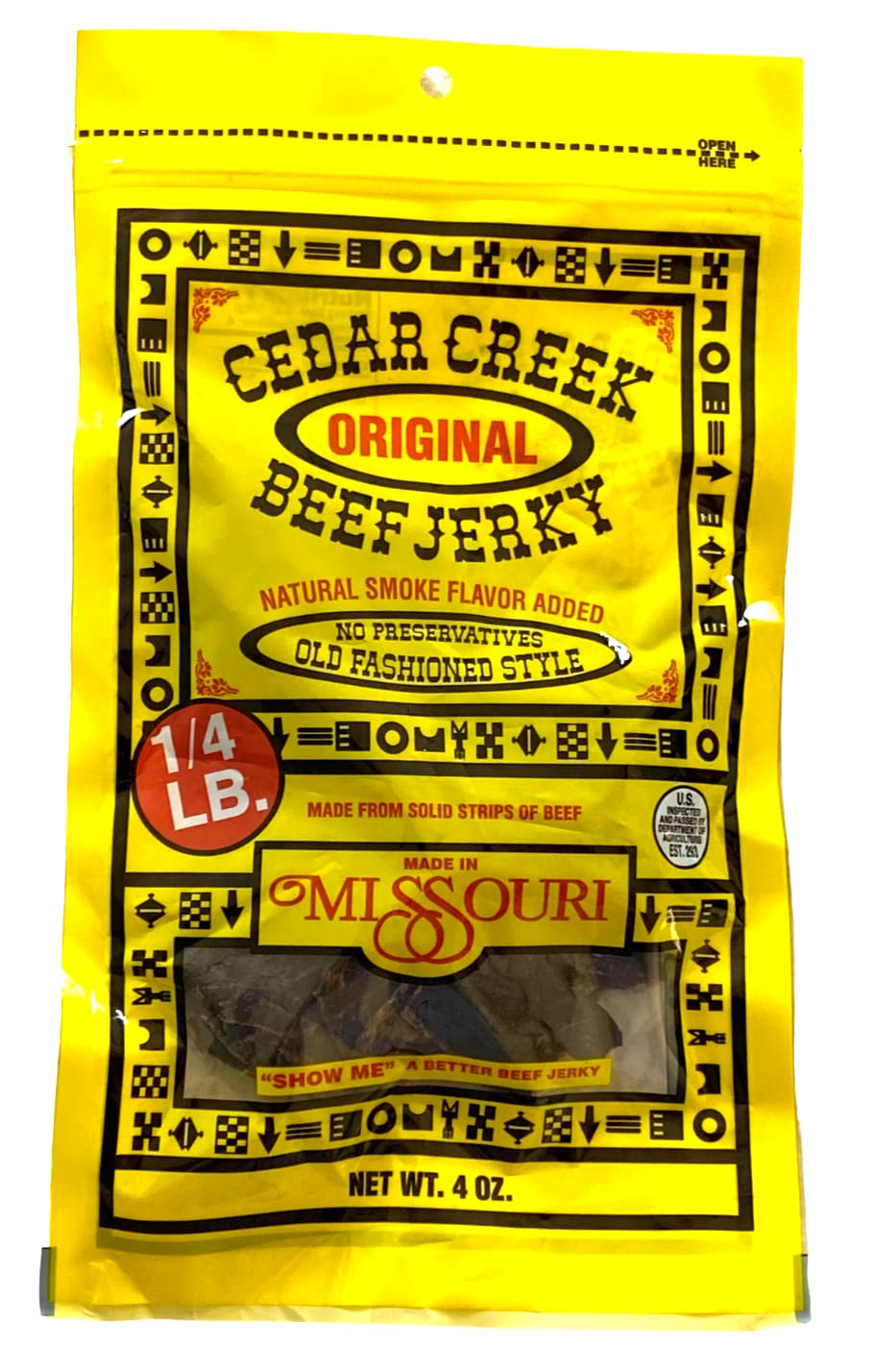 Cedar Creek Beef Jerky, Air-Dried Thinly Sliced, 4oz Pack, No Artificial Preservatives, Grass-Fed & Grain-Finished Beef, High Protein, Low Calorie