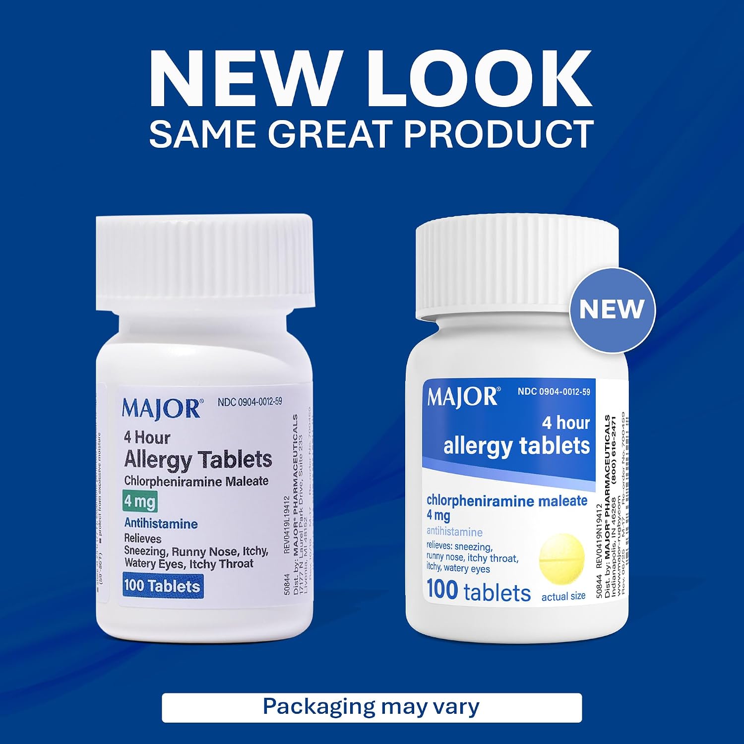 Major 4 Mg Allergy Tablets - Chlorpheniramine Maleate 4-Hour Allergy Medicine - Antihistamine for Relief of Sneezing, Itchy Watery Eyes, Itchy Throat