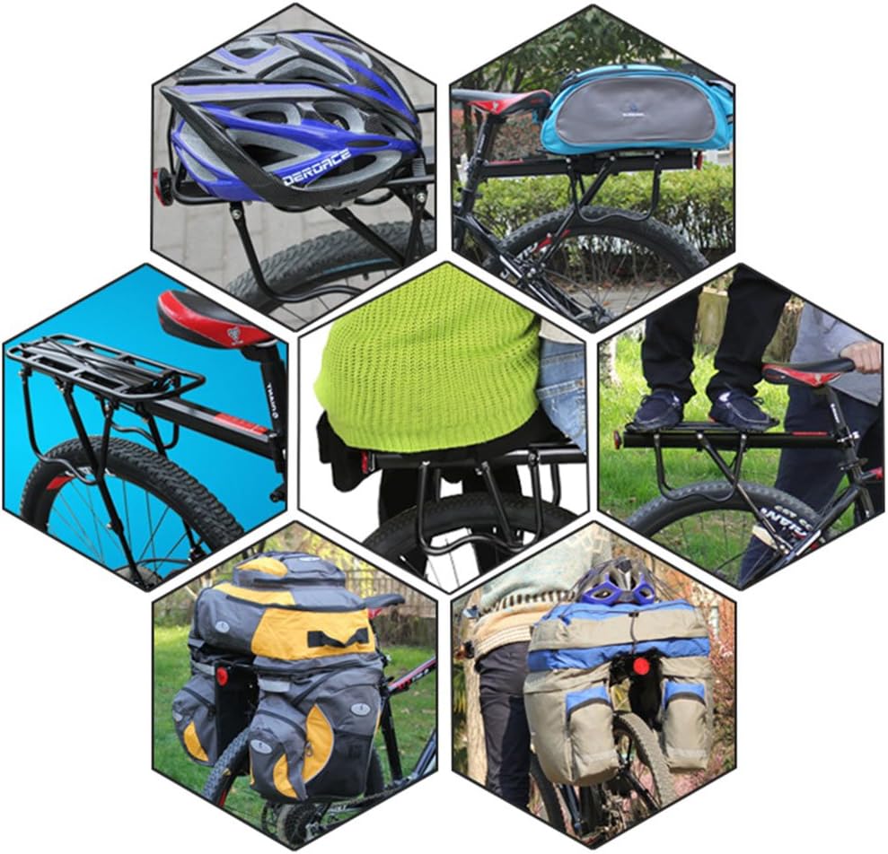 Dirza Rear Bike Rack Bicycle Cargo Rack Quick Release Adjustable Alloy Bicycle Carrier 115 lbs Capacity Easy to Install Black