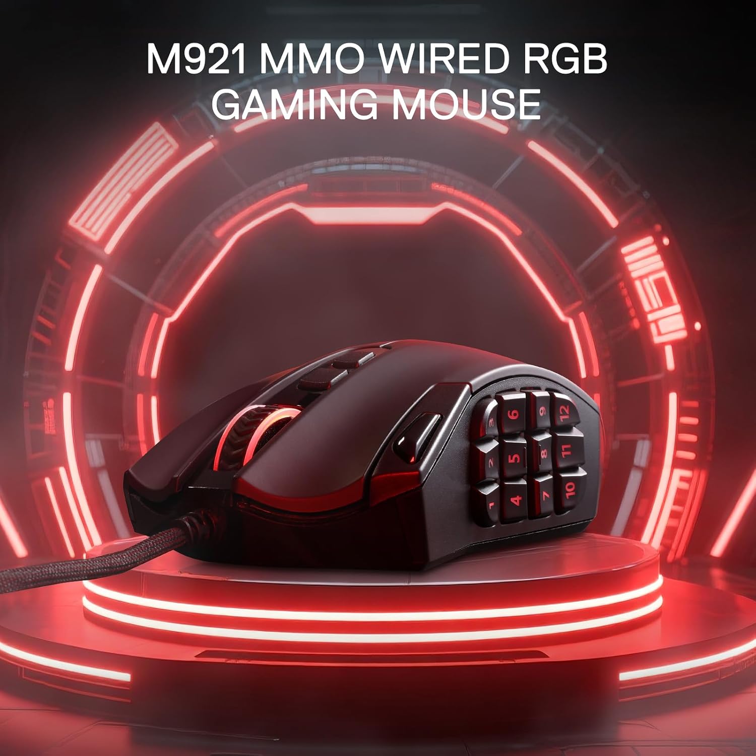 Redragon M921 Wired RGB MMO Gaming Mouse 12400 DPI Remapping Keys | Stable Lag-Free Connection, Smooth Precise Tracking, Custom Macro Keybinds