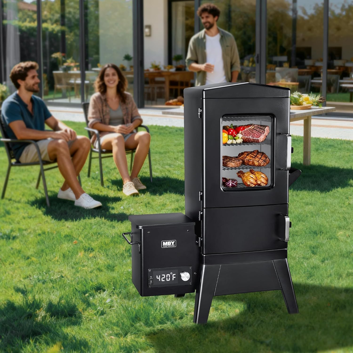 Vertical Pellet Smoker Grill with Digital Temperature Control, 4-Rack Electric BBQ Smoker with Meat Probe & Cover