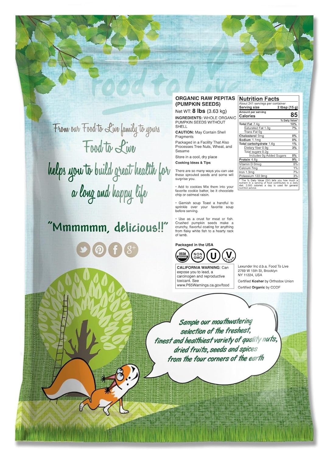 Food to Live Organic Raw Pepitas, 18 Pounds — Non-GMO, Pumpkin Seed Kernels, Unsalted, No Oil, No Shell, Vegan, Kosher, Bulk. Keto Snack.