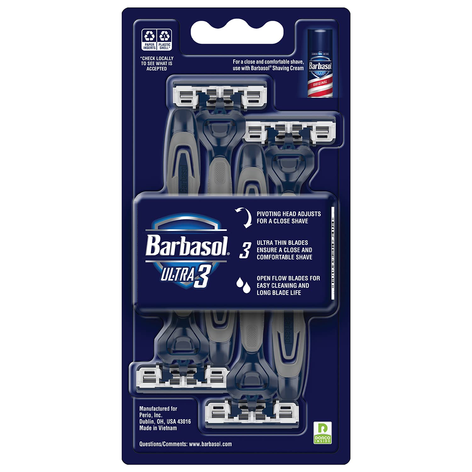 Barbasol Ultra 3 Disposable Razor Value Pack (3 Packs/12 Total Razors) | Premium 3-Blade Disposable Razors, Close Shave Technology, Pivoting Head