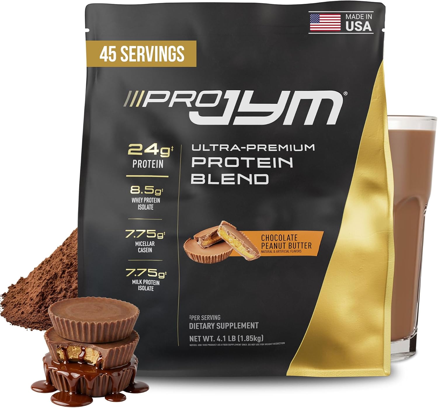 JYM Tahitian Vanilla Bean Whey & Casein Protein Powder, 1.7 lb, 22 Servings | Micellar Casein & Milk Protein Isolate, Lean Muscle Building, Pre & Post Workout Nutrition, Men & Women