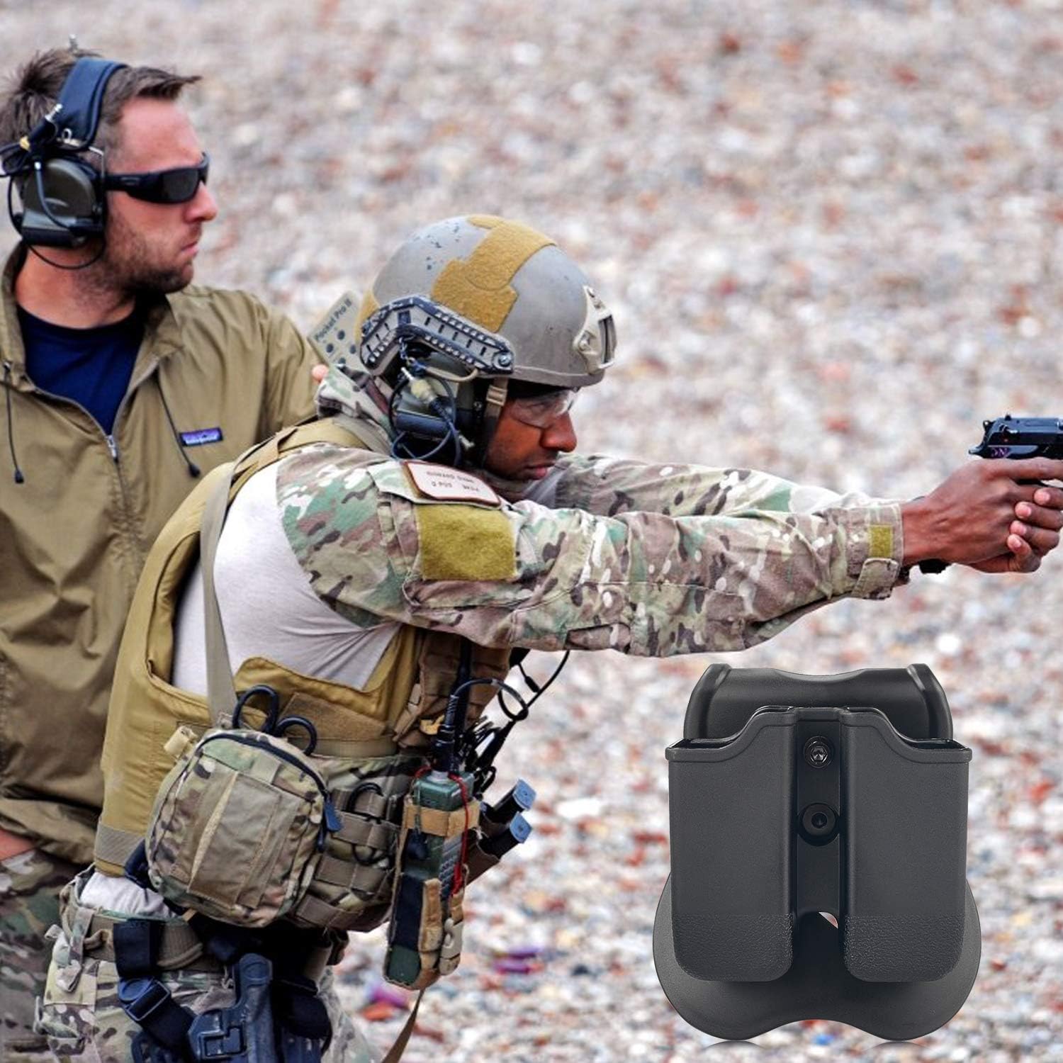 Double Mag Pouch Fit Glock 9mm/.40 Cal Magazines | Polymer Paddle Holster with 360°Adjustable Cant , Ambidextrous, Outside Waistband, Black