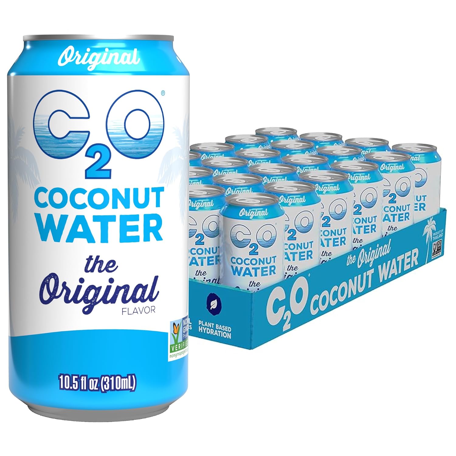 C2O - Coconut Water with Pineapple (12 Pack) - Made with Fresh Coconut Water - Plant Based - Non GMO - Canned Water - Natural Hydration, Essential Electrolytes, & Potassium - 12 Cans, 17.5 FL OZ