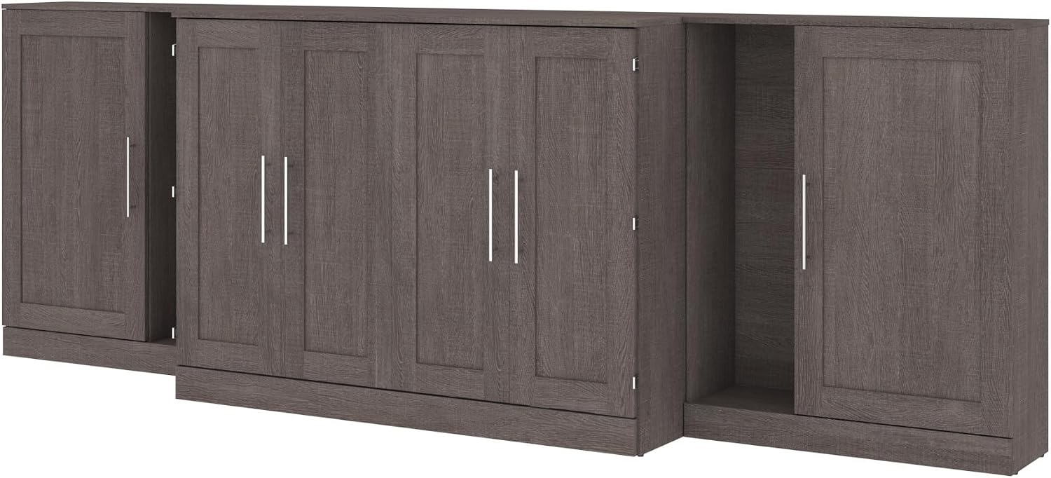 Bestar Pur Full Murphy Bed and 2 Shelving Units with Drawers, 109-inch Space-Saving Sleeping Arrangement in White | 2 Shelving Units with Drawers; supports up to 1000 lb; min. ceiling height 86.4 in.; dual piston mechanism; 10-year warranty