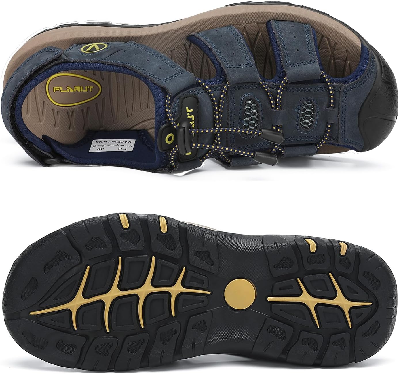 FLARUT Men's Sport Sandals Closed Toe Leather Water Hiking Shoes