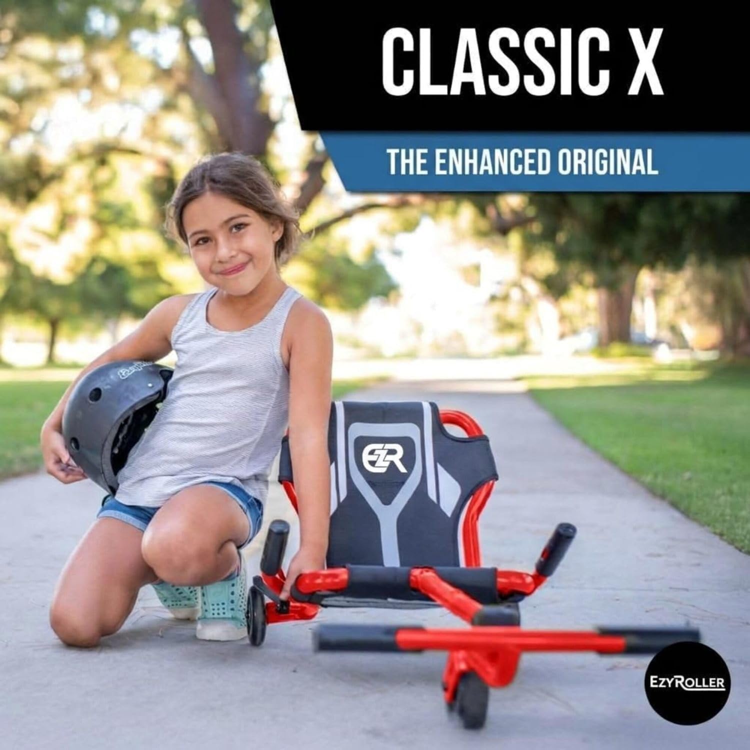 EzyRoller Classic X Ride On Toy for Kids, Ages 3-12, Up to 154 lbs - Black