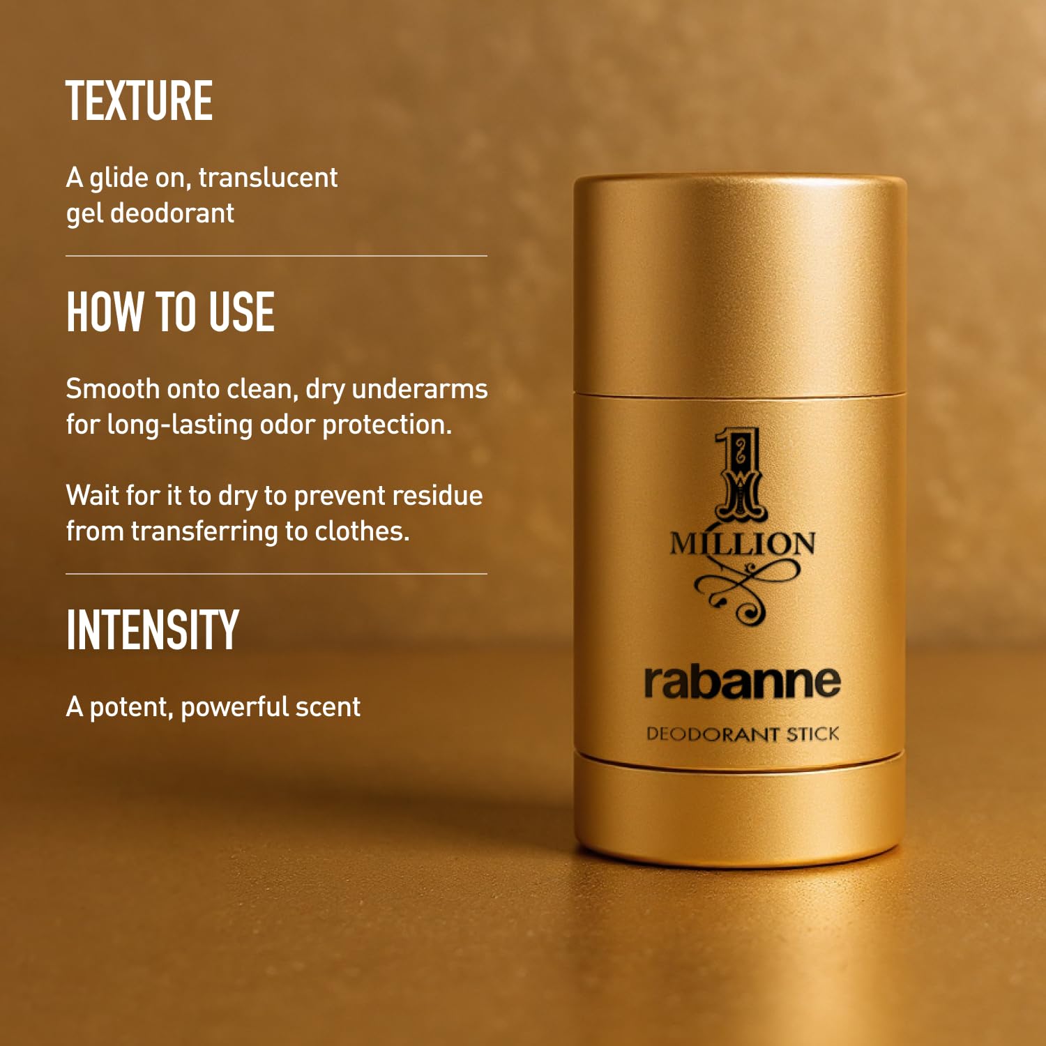 Rabanne 1 Million Deodorant Stick for Men - Luxury Fragrance Solid Deodorant with Fresh Leather, Warm Spice & Sensual Musk