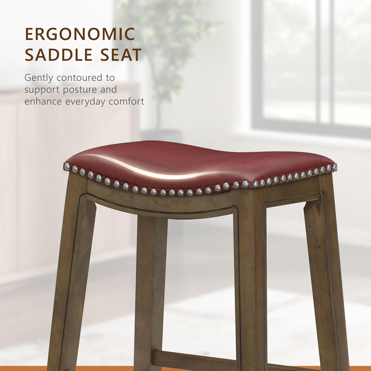 Lexicon Ordway Solid Wood Counter Height Stool - Saddle Kitchen Stool Counter Height Stools for Dining, Armless Chair Seating Options, Perfect for Casual Entertaining Spaces, 25" SH, Black