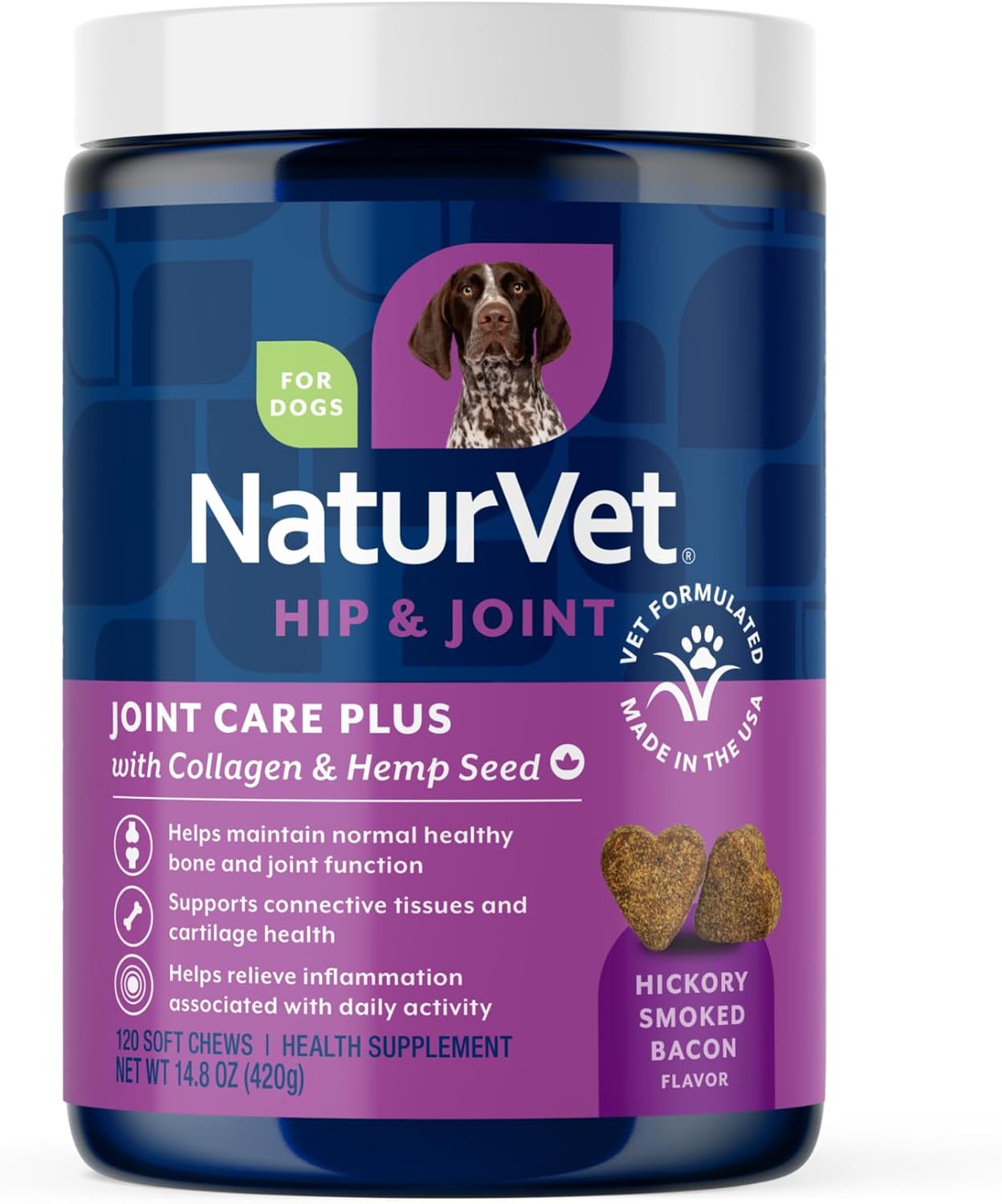 NaturVet Hip & Joint Supplement, Joint Care Plus for Dogs, 120ct
