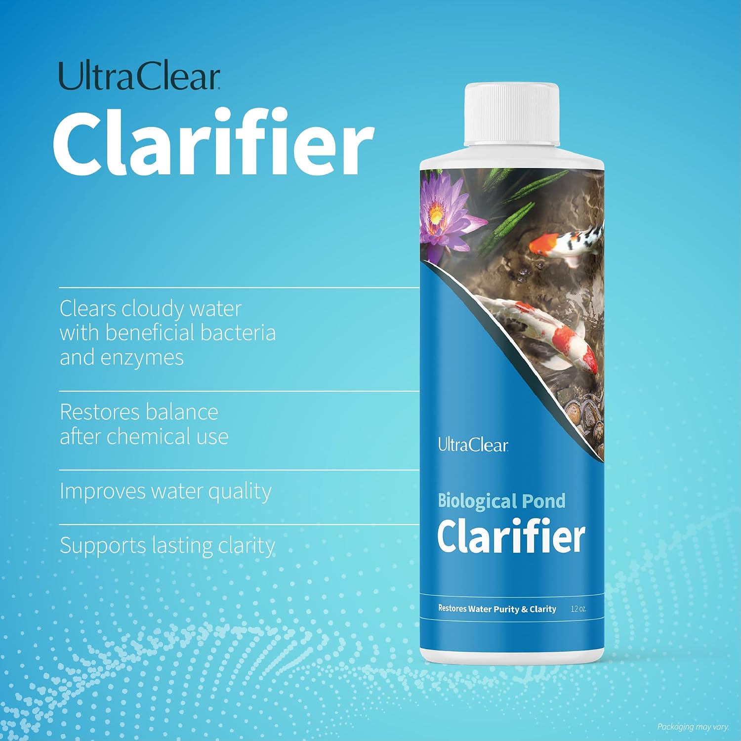 Pond Clarifier for Outdoor Ponds - Treats up to 80,000 Gallons - Concentrated Live Beneficial Bacteria - - Clears Cloudy Pond Water - Safe for Fish, Plants, Pets and People