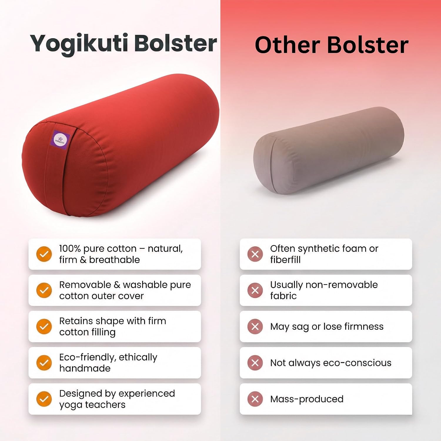 Yogikuti Iyengar Yoga Bolster for Restorative Yoga and Meditation – Lightweight Cotton Support Pillow with Handle for Easy Carry