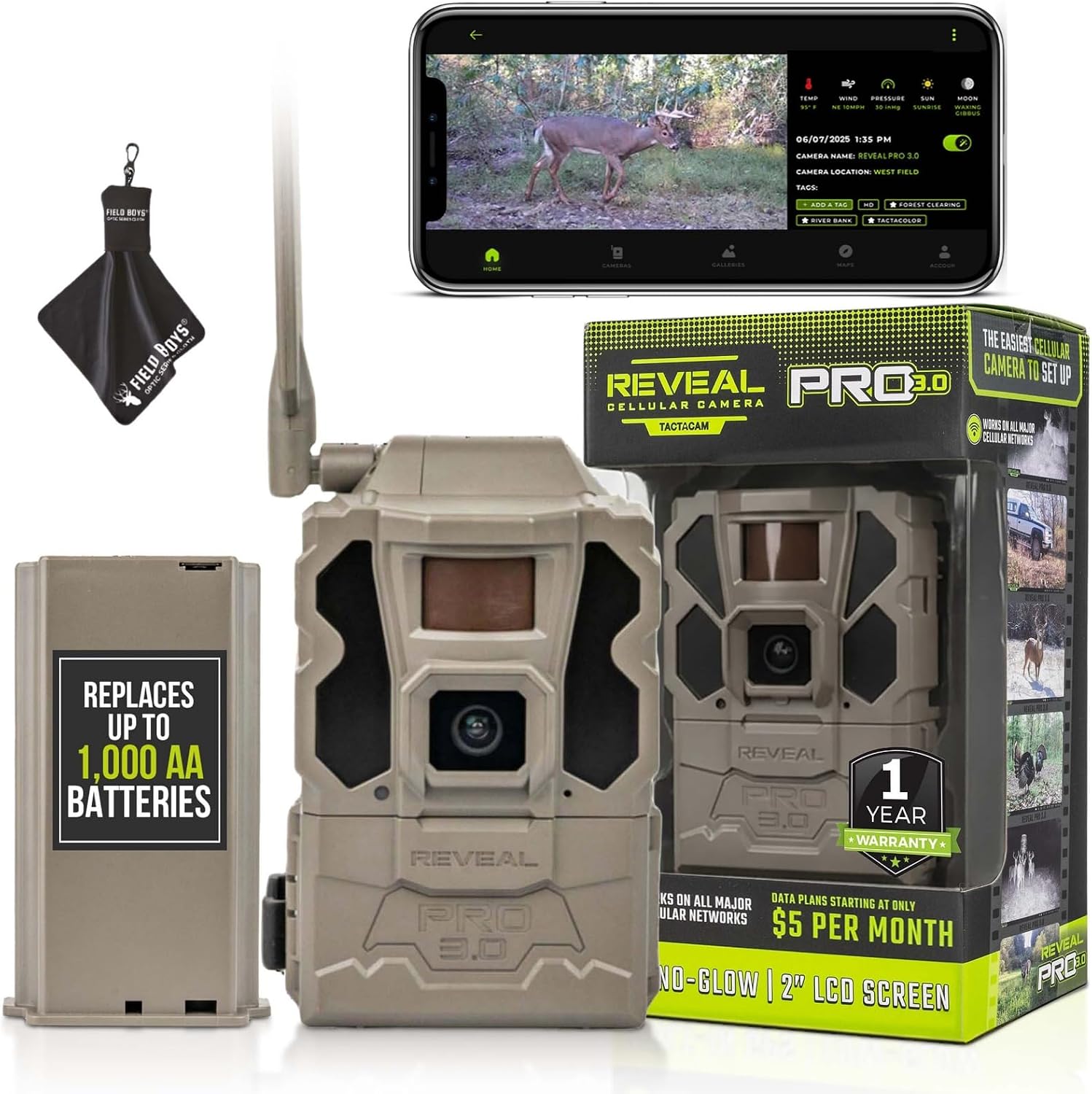 TACTACAM Reveal Pro 3.0 Cellular Trail Camera - Multi-Cellular Network, GPS, 2" LCD, No-Glow IR, Wi-Fi Enabled, HD Photos & 1080p Videos