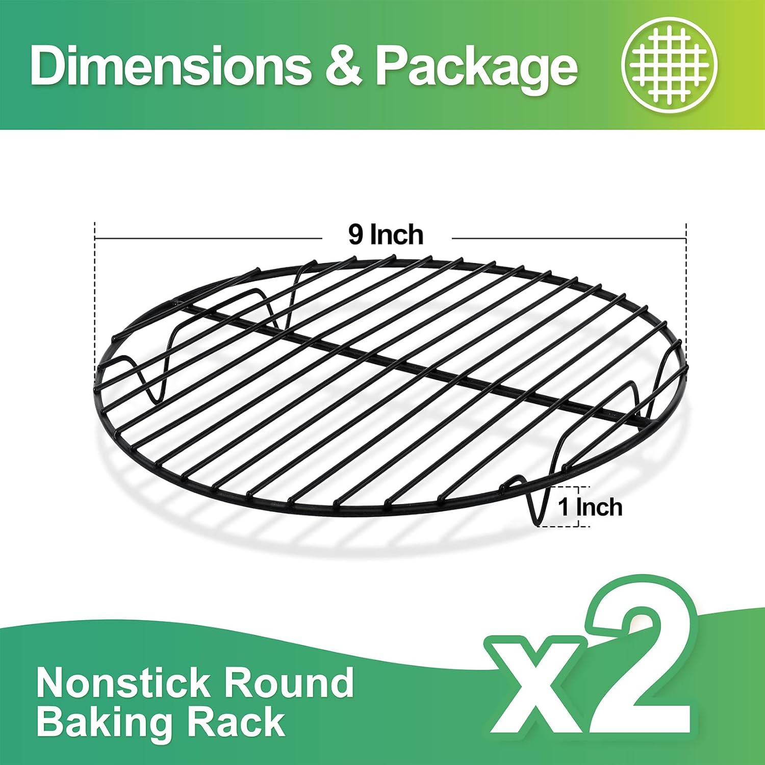 P&P CHEF 9 Inch Cooking Rack Round for Steaming Cooling, Silver, 2 Pack