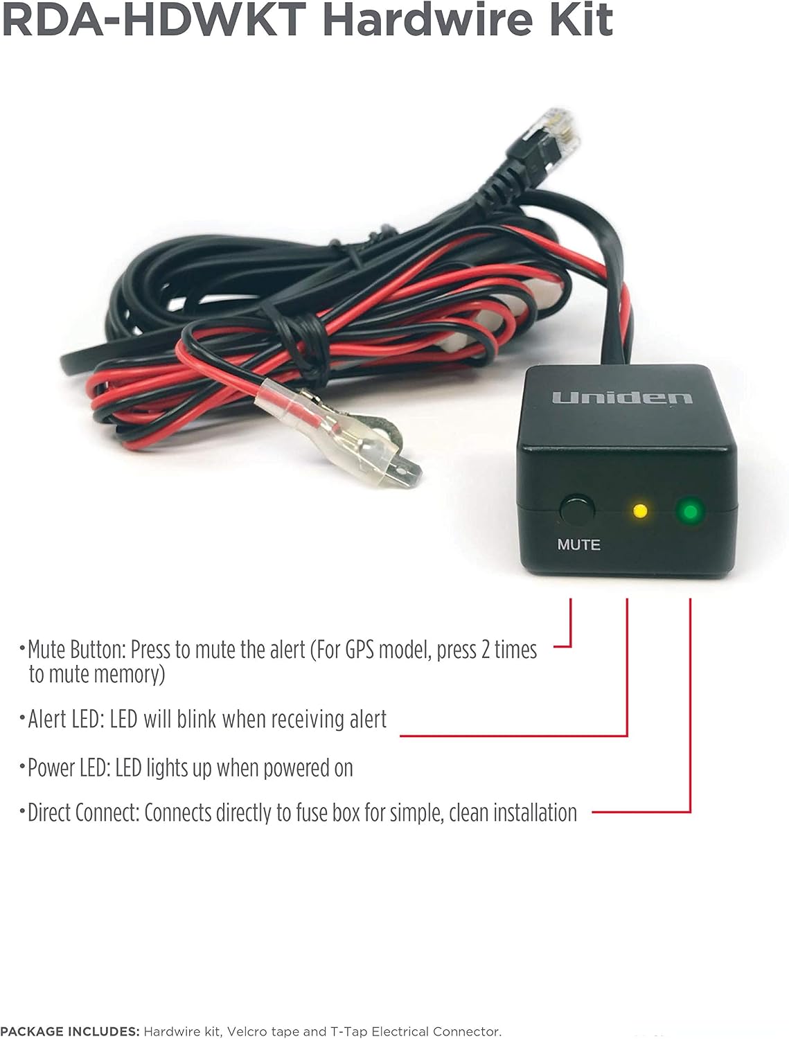 Uniden RDA-HDWKT Radar Detector Smart Hardwire Kit with Mute/Mark Button, LED Alert and Power LED R8w, R8, R7, R4w, R4, R3, R1, DFR9, DFR9BLK, DFR8