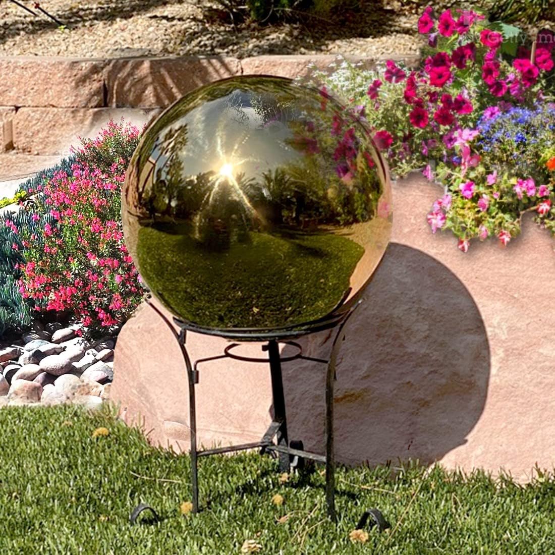 Lily's Home 12 Inch Stainless Steel Gazing Globe Mirror Ball, Colorful and Shiny Addition to Any Garden or Home, Ideal As a Housewarming Gift, Silver
