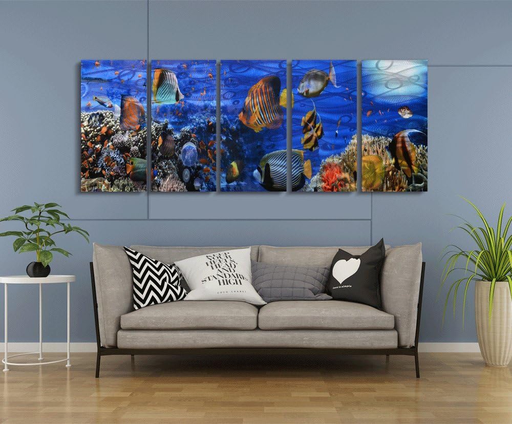 Yihui Arts Handcrafted 3D Metal Wall Art - Ocean Wave Sculpture, 5 - Panel Aluminum Decor for Living Room, Bedroom & Office