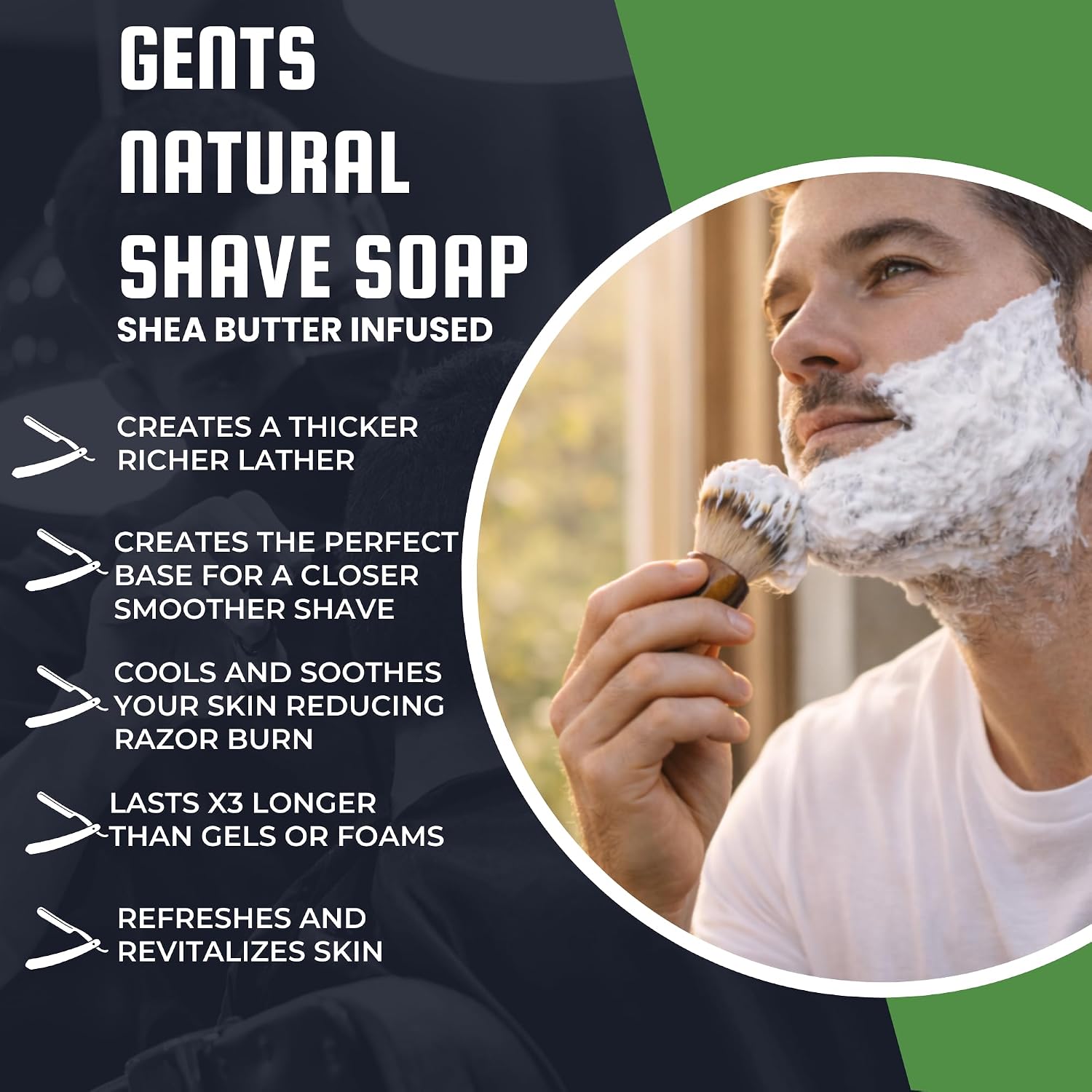 GENTS Men’s Shave Soap, 97% Natural Cedar Pine Scent, Rich Lather Wet Shaving, Traditional Shaving Soap for Men, 3oz Puck