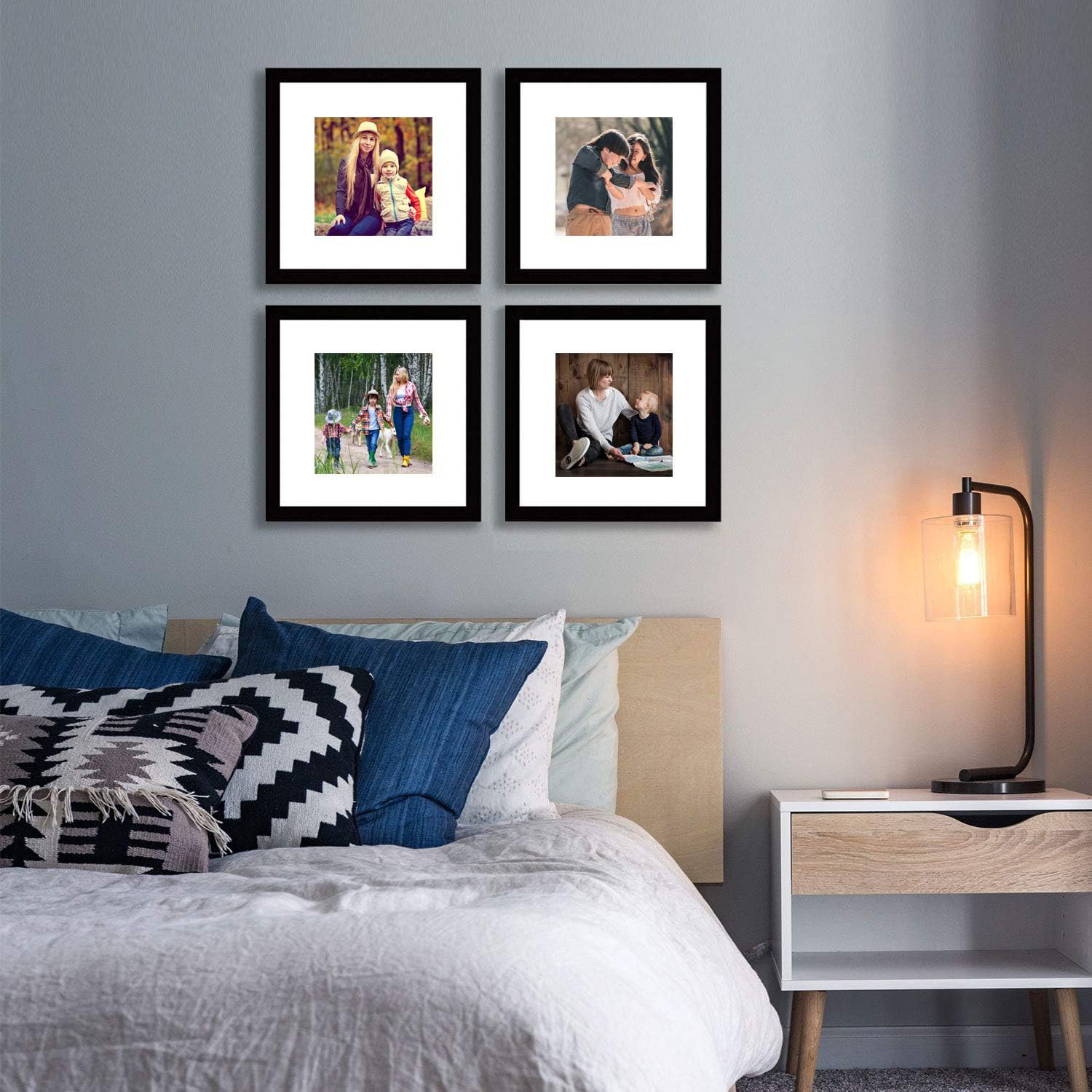 pojah 12x12 Black Picture Frame Set of 4,Wall Frames,HD Plexiglass