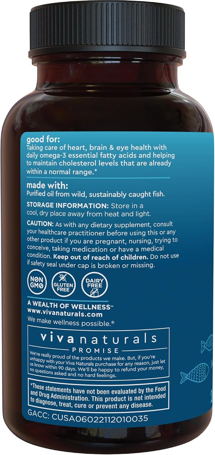 Viva Naturals Triple Strength Omega 3 Fish Oil Pills – 2500 mg High-Potency Formula with 2250 mg Omega 3 Fatty Acids (Including EPA, DHA, DPA) in rTG Form for Absorption – IFOS Certified, 90 Softgels