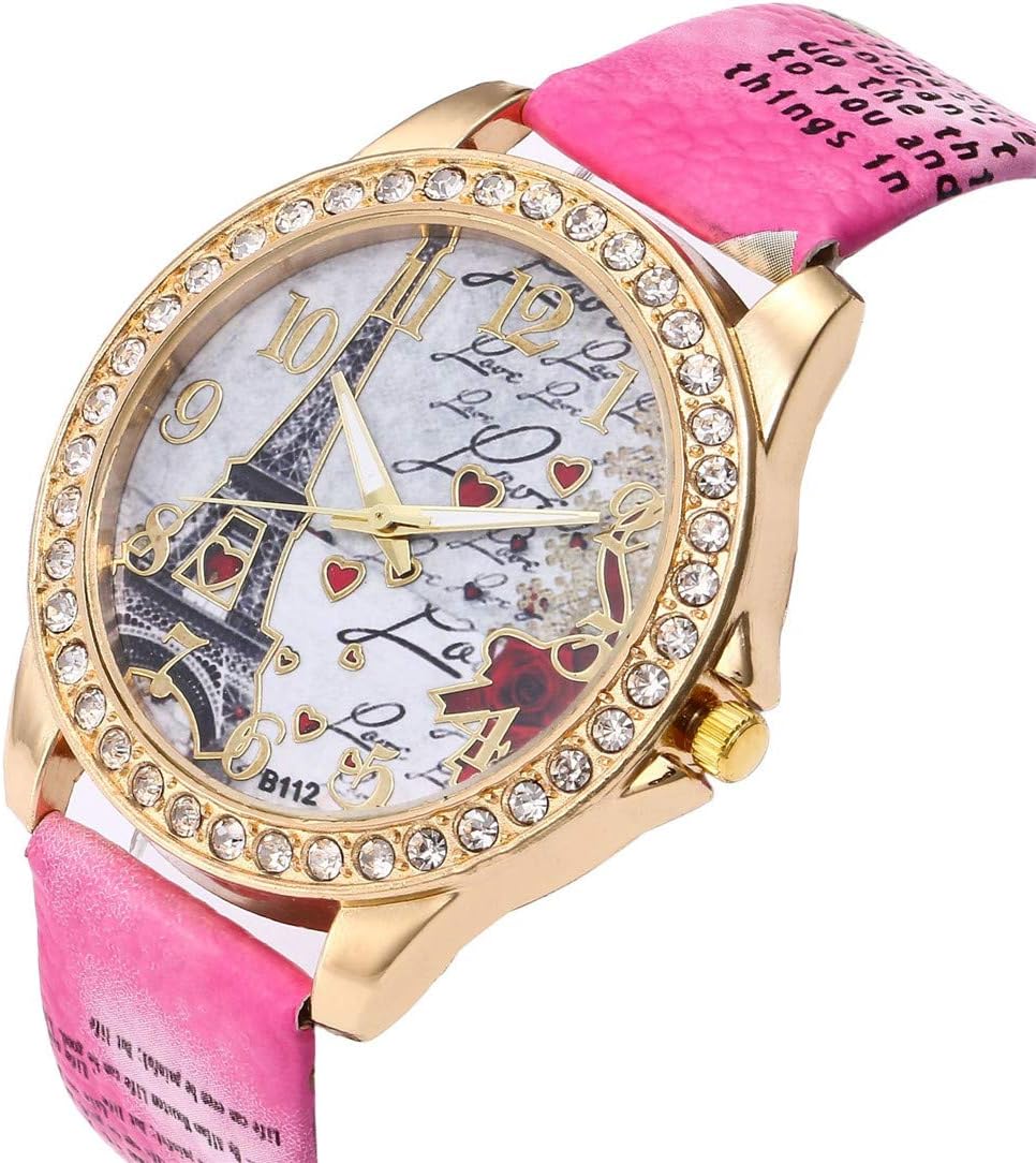 Wholesale PU Leather Strap Watch Mother Day Gift Bling Rhinestone Accented Eiffel Tower Ladies Women Watches