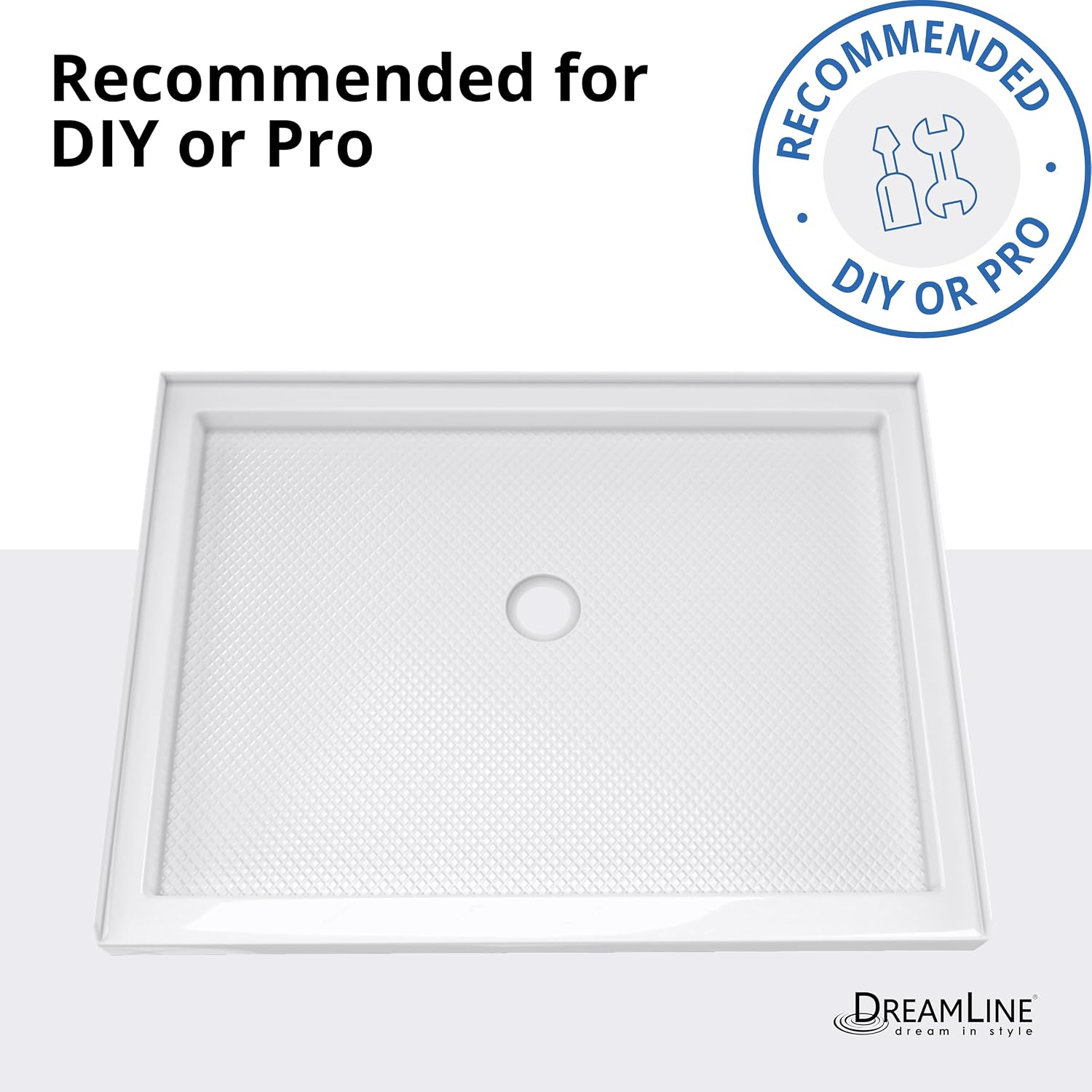 DreamLine SlimLine 32 in. D x 32 in. W x 2 3/4 in. H Center Drain Single Threshold Shower Base in White, DLT-1132320
