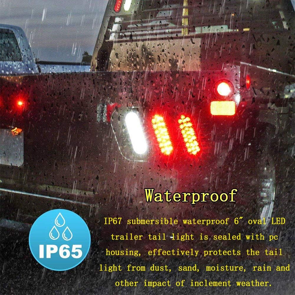 2Pcs 6" Oval Trailer Tail Lights Red 24 LED Stop Turn Brake Light | Trailer Marker Lights Stop Turn Tail Light Flush Mount for RV Truck Boat Trailer