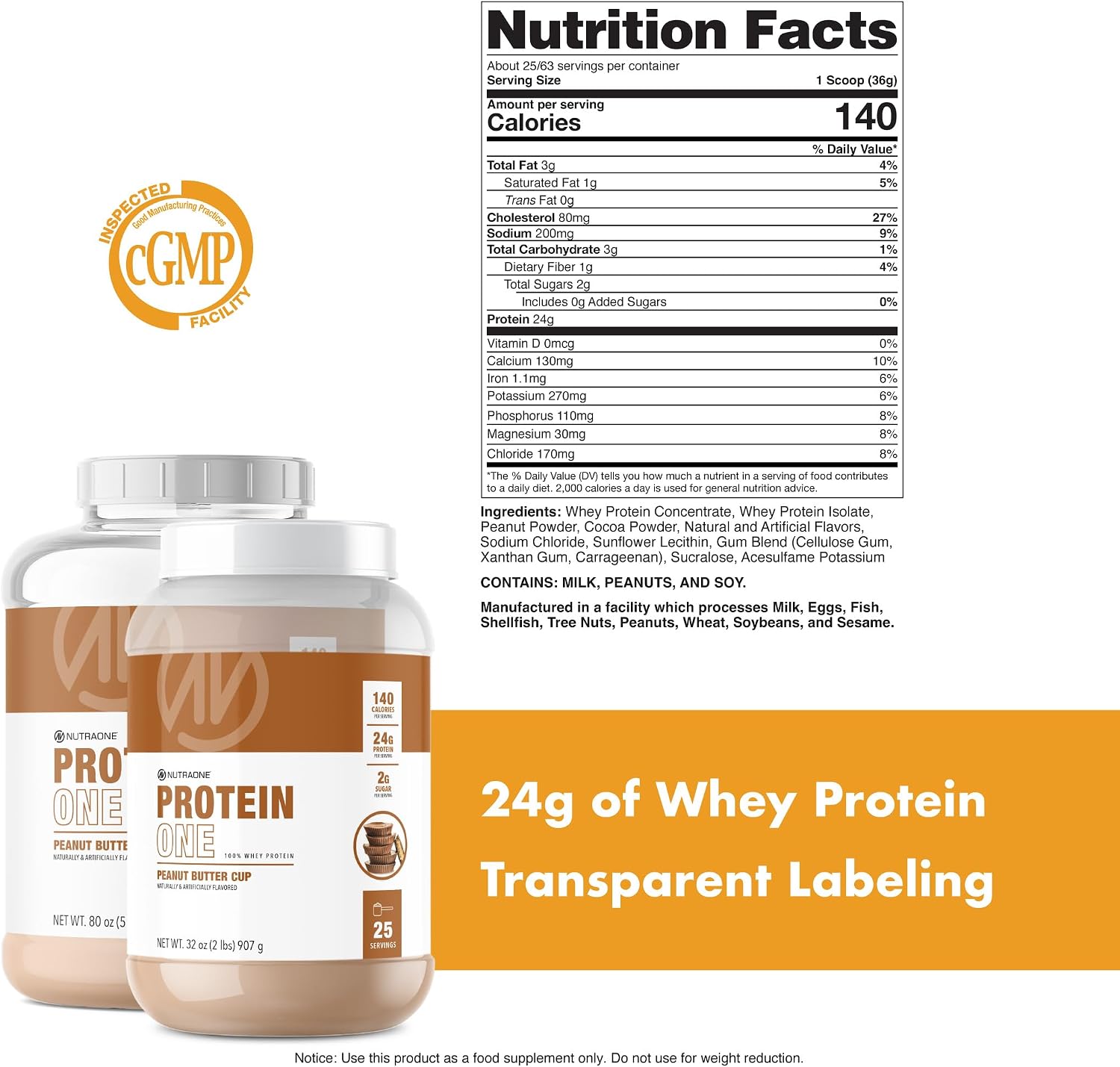 NutraOne ProteinOne Whey Protein Promote Recovery and Build Muscle with a Protein Shake Powder for Men & Women (Chocolate PB Cup, 5 LB)