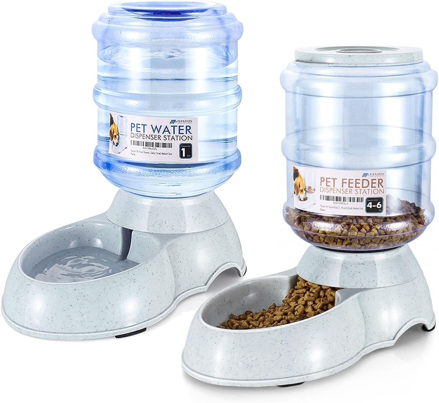 Flexzion Gravity Pet Feeder, Dog and Cat Food Dispenser, 1-Gallon Capacity | Self-Replenishing Dry Food Station with Non-Skid Feet and a Carry Handle; Holds Approximately 4-6 Lb Of Kibble