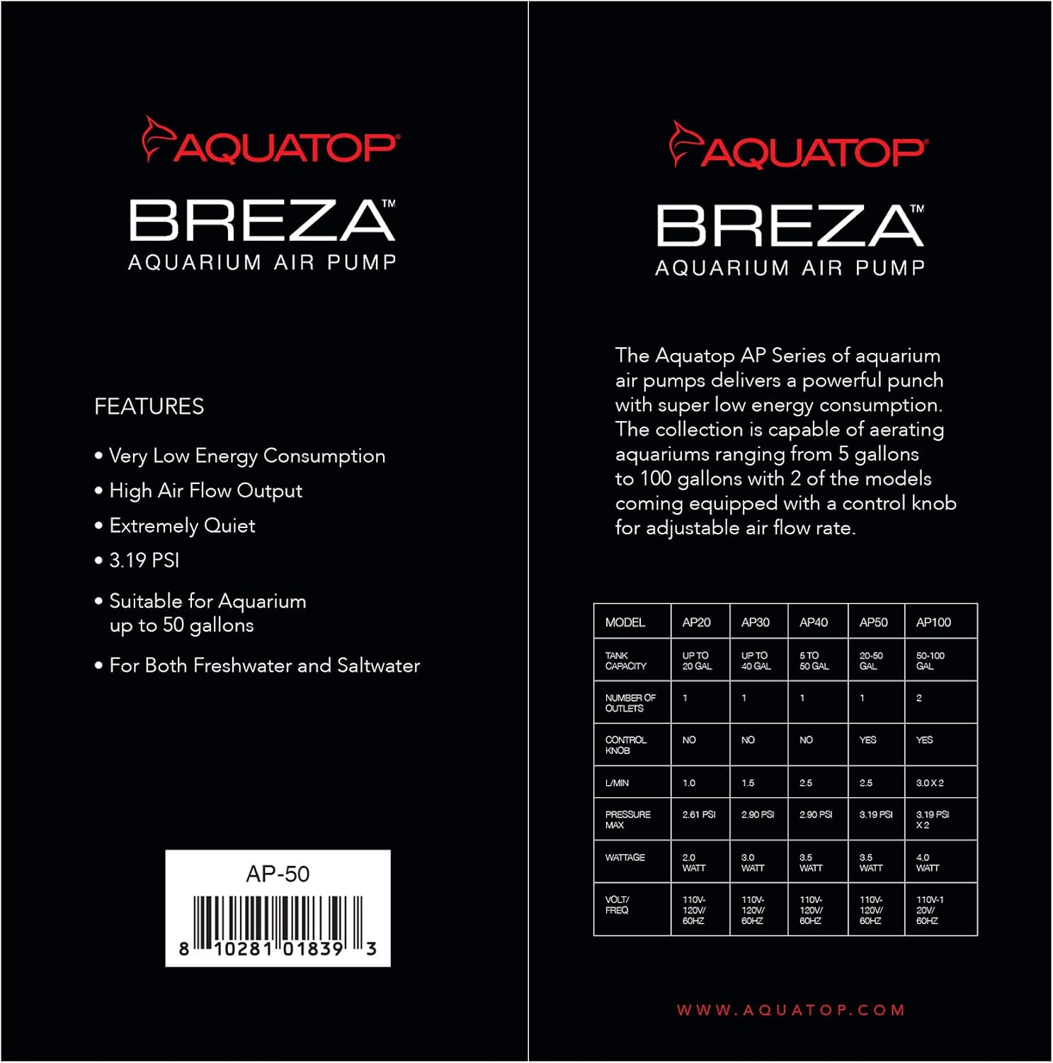 Aquatop Breza Aquarium Air Pump
