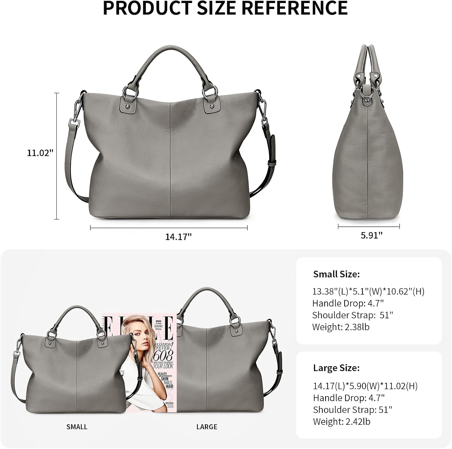 Kattee Genuine Leather Tote Purse for Women, Top Handle Satchel | Soft genuine leather tote with roomy storage and versatile carry for work, shopping, and travel.
