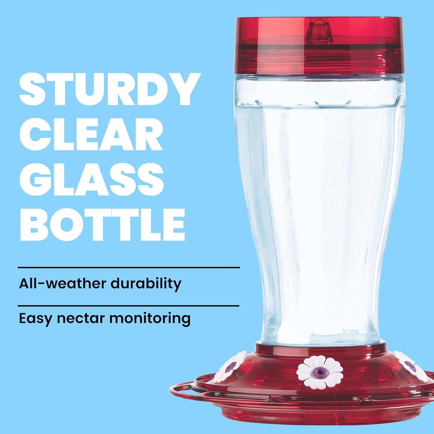 More Birds Bird Health+ Big Gulp Hummingbird Feeder, Glass Hummingbird Feeders for Outdoors, 5 Feeding Stations, 40 Ounces | Built-in Ant Moat