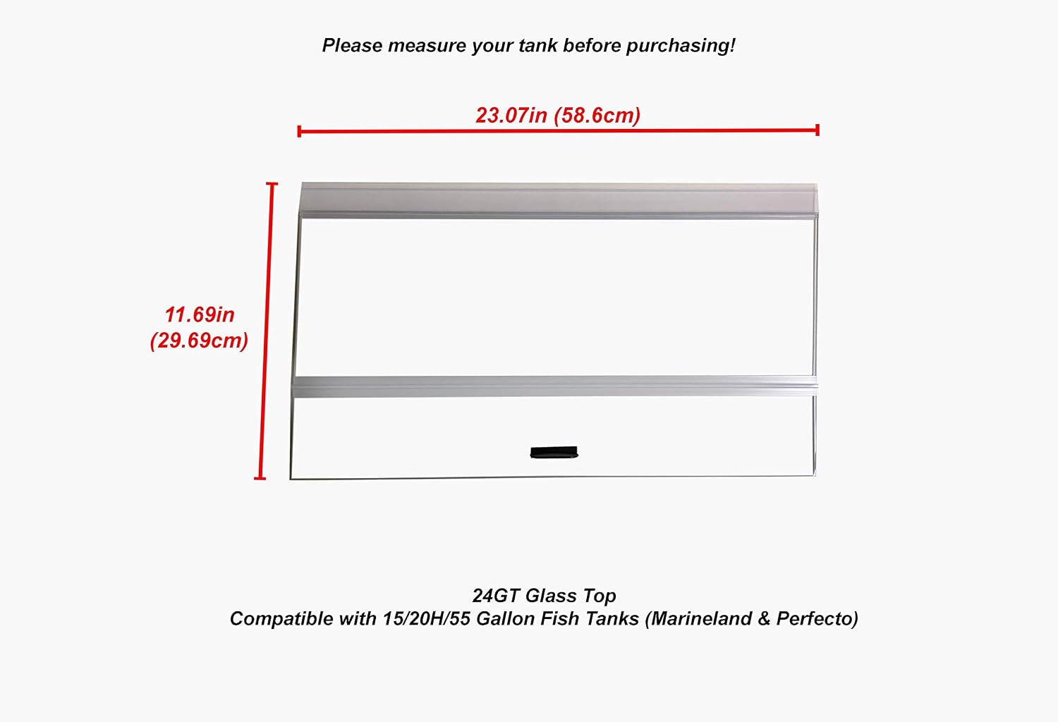 H2Pro 24" Glass Canopy for 15/20/ 55-Gallon Aquarium Fish Tank (23.07 x 11.69 x 0.16in)