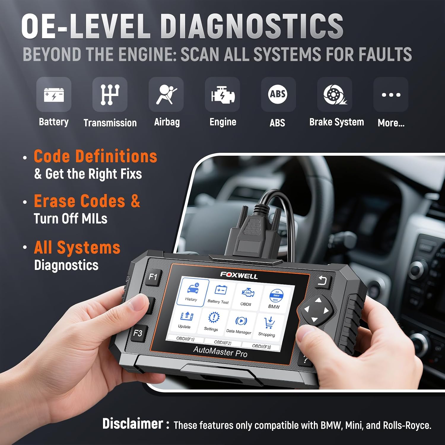 FOXWELL NT510 Pro fit for BMW, 2-in-1 Scan Tool & 12V Battery Tester | Full System Diagnostics, Bidirectional Control