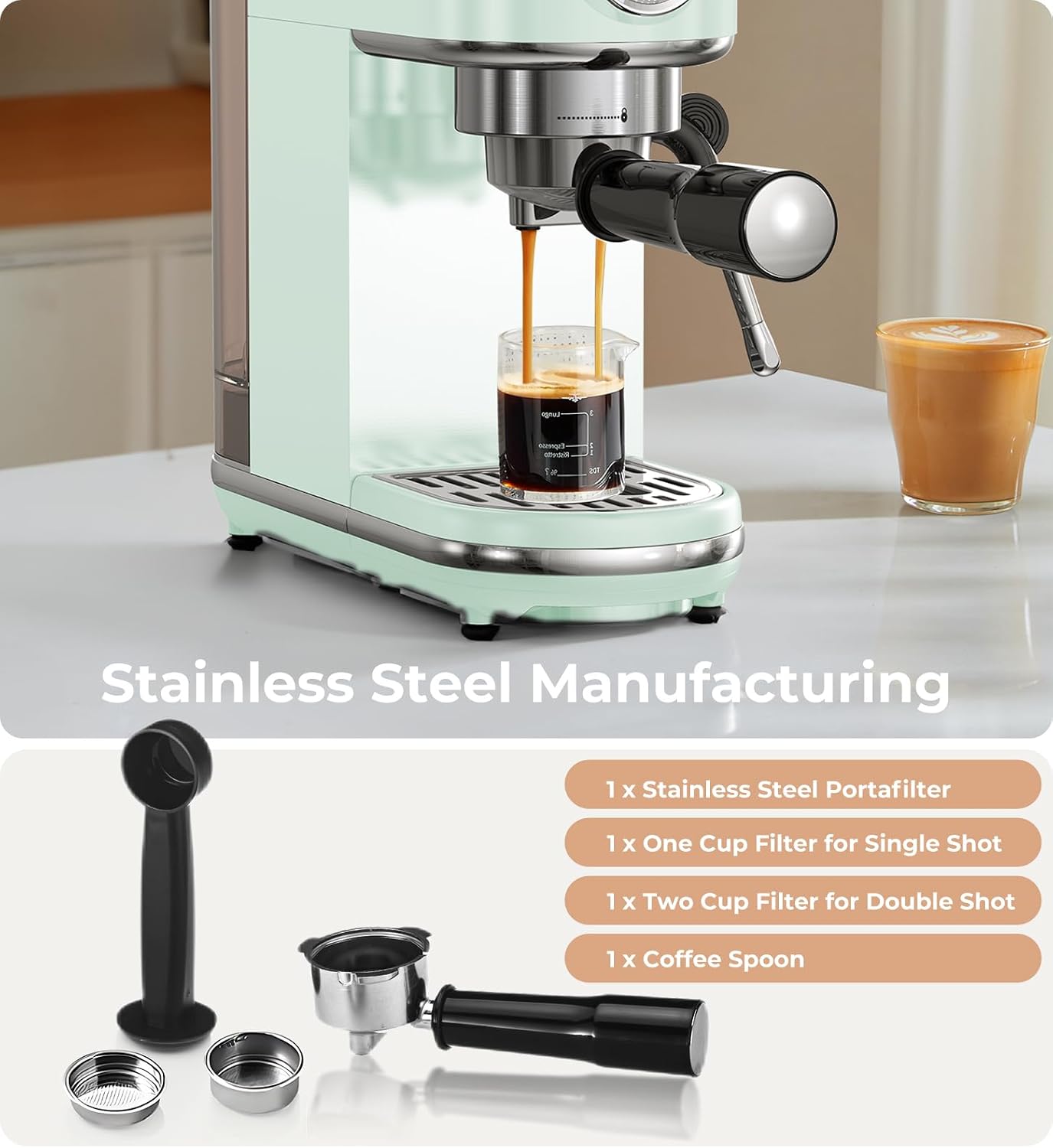 atatix 20 Bar Espresso Machine with Milk Frother, Compact Espresso Maker | Stainless Steel Coffee Machine with Precise Temp Control, 44oz Removable Water Tank for Latte, Cappuccino, White