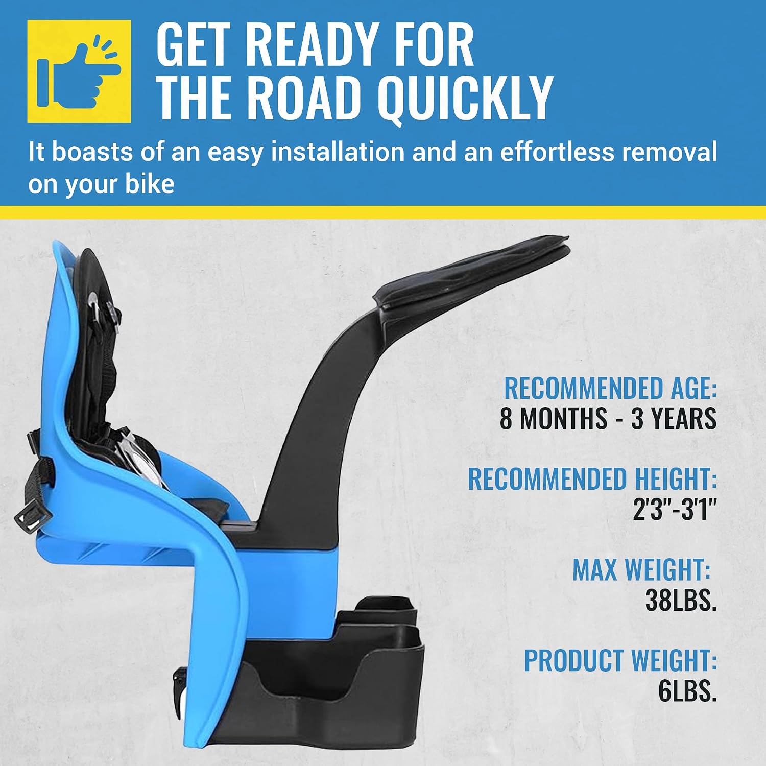 KaZAM Front-Mounted Child Bike Seat – Kangaroo & Wallaby Models with Padded Front Bumper/Dashboard