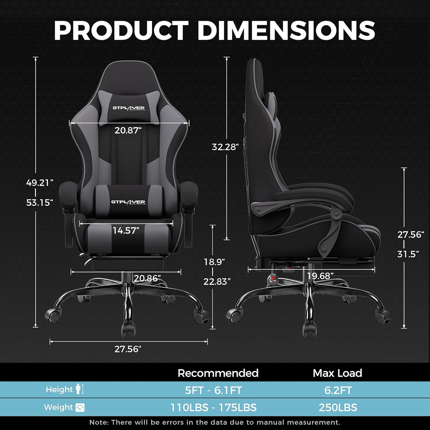 GTPLAYER Gaming Chair, Computer Chair with Footrest and Lumbar Support