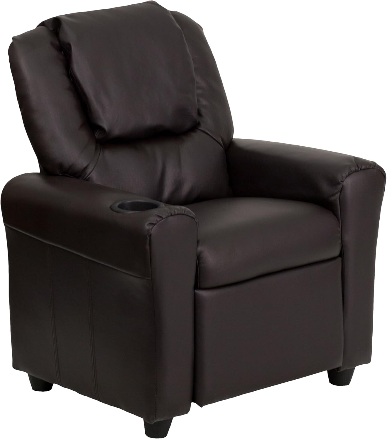 Flash Furniture Vana LeatherSoft Kids Recliner with Cup Holder, Headrest, and Safety Recline, Contemporary Reclining Chair for Kids, Supports up to 90 lbs., Brown | Manual Recline, Padded Seat and Back, Child-Friendly Design, Safety Recline Feature