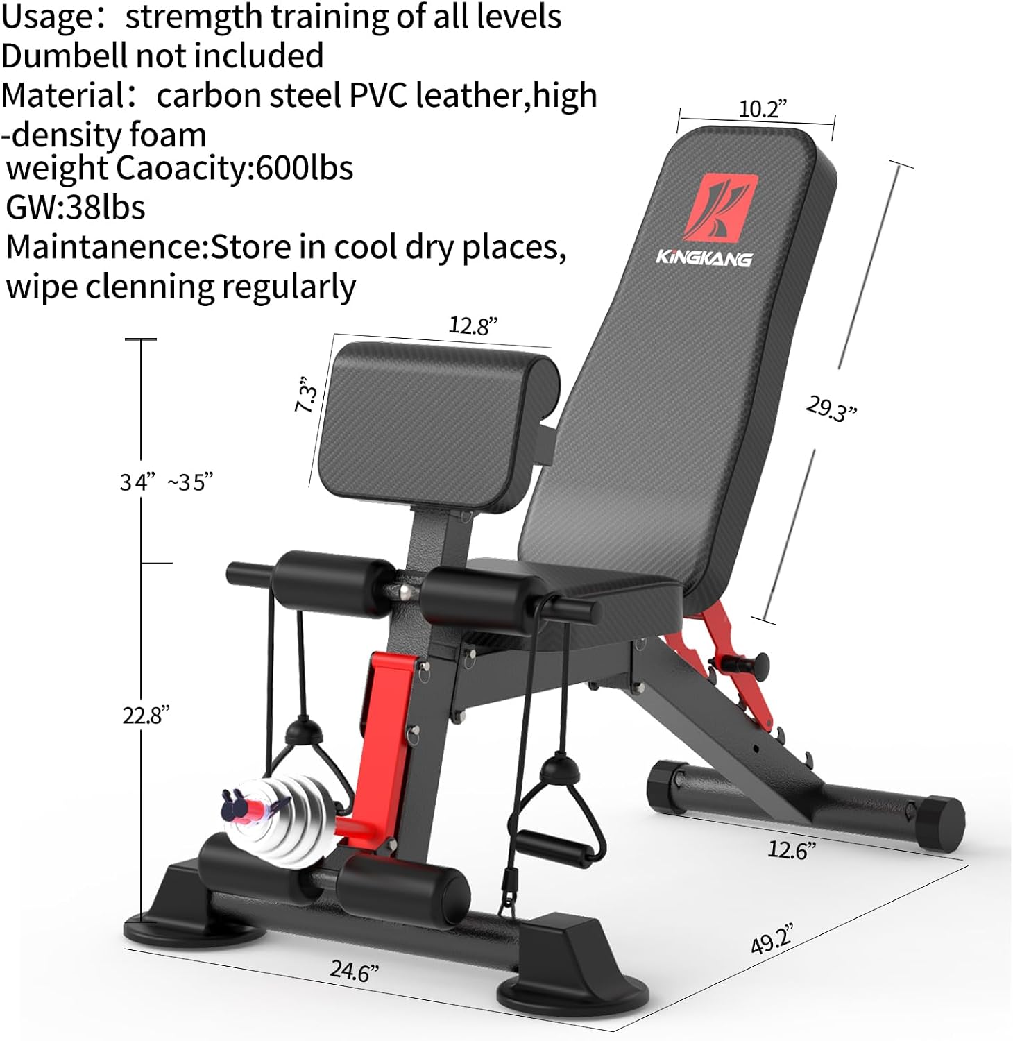 K KiNGKANG Adjustable Weight Bench for Home Gym Full Body Strength Training